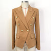 2023 Star Style Designer Jacket Women's Classic Lion Buttons Double Breasted Slim Fit Blazer Brown