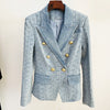 2023 Designer Jacket Women Slim Fitting Double Breasted Lion Buttons Geometric Denim Blazer