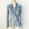 2023 Designer Jacket Women Slim Fitting Double Breasted Lion Buttons Geometric Denim Blazer