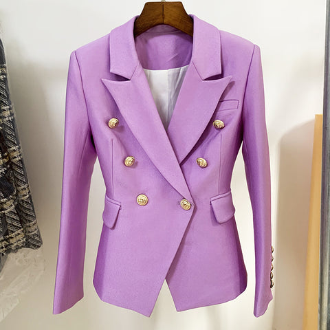 Star Style 2023 Designer Jacket Women's Lion Buttons Double Breasted Slim Fitting Pique Blazer Lilac