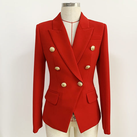 HIGH QUANLITY Newes 2022 Classic Designer Blazer Women's Slim Fitting Metal Lion Buttons Double Breasted Blazer Jacket Red S-5XL