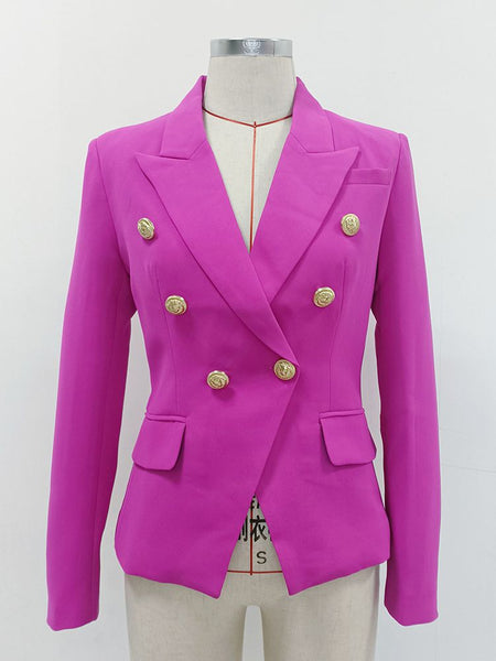 HIGH STREET 2023 Designer Blazer Women's Double Breasted Lion Buttons Slim Fitting Gorgeous Purple Blazer Jacket