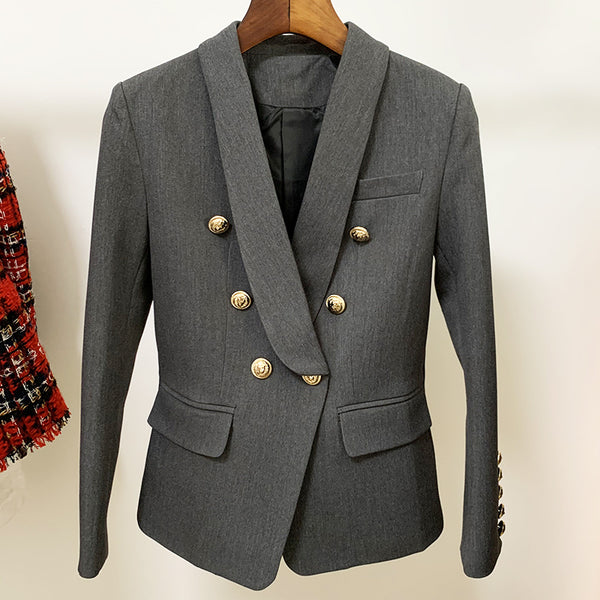 HIGH STREET 2023 Designer Blazer Jacket Women's Slim Fitting Double Breasted Metal Lion Buttons Shawl Collar Blazer