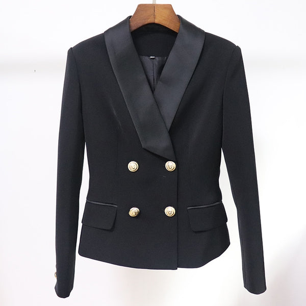 HIGH STREET 2023 Designer Blazer Jacket Women's Shawl Collar Double Breasted Lion Buttons Slim Fitting Blazer