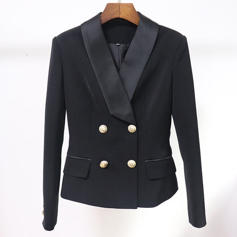 HIGH STREET 2023 Designer Blazer Jacket Women's Shawl Collar Double Breasted Lion Buttons Slim Fitting Blazer