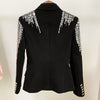 HIGH STREET 2023 Designer Jacket Women's Double Breasted Luxurious Stunning Silver Metal Buttons Beaded Blazer