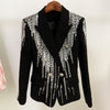 HIGH STREET 2023 Designer Jacket Women's Double Breasted Luxurious Stunning Silver Metal Buttons Beaded Blazer
