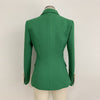 HIGH STREET 2023 Stylish Designer Blazer Women's Double Breasted Lion Buttons Slim Fitting Blazer Jacket Olive Green