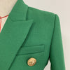 HIGH STREET 2023 Stylish Designer Blazer Women's Double Breasted Lion Buttons Slim Fitting Blazer Jacket Olive Green