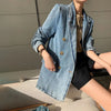 HIGH STREET 2023 Denim Blazer Jacket Women's Slim Double Breasted Denim Blazer with Belt Outer Coat Notched XC865