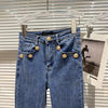 HIGH STREET 2022 Designer Lion Button Pocket Edge High Waist Pencil Jeans Pants