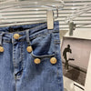 HIGH STREET 2022 Designer Lion Button Pocket Edge High Waist Pencil Jeans Pants