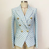 HIGH STREET Newest 2022 Designer Jacket Women's Slim Fit Lion Buttons Double Breasted Tweed Plaid Blazer