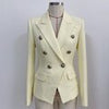 HIGH STREET 2023 Classic Designer Blazer Women's Lion Buttons Double Breasted Slim Fit Textured Blazer Pastel yellow