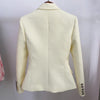 HIGH STREET 2023 Classic Designer Blazer Women's Lion Buttons Double Breasted Slim Fit Textured Blazer Pastel yellow