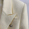 HIGH STREET 2023 Classic Designer Blazer Women's Lion Buttons Double Breasted Slim Fit Textured Blazer Pastel yellow