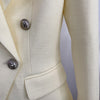 HIGH STREET 2023 Classic Designer Blazer Women's Lion Buttons Double Breasted Slim Fit Textured Blazer Pastel yellow
