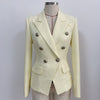 HIGH STREET 2023 Classic Designer Blazer Women's Lion Buttons Double Breasted Slim Fit Textured Blazer Pastel yellow