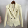 HIGH STREET 2023 Classic Designer Blazer Women's Lion Buttons Double Breasted Slim Fit Textured Blazer Pastel yellow