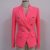 HIGH STREET 2023 Classic Designer Blazer Women's Metal Lion Button Double Breasted Blazer Jacket Fluorescent Orange Pink