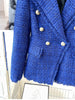 HIGH STREET 2023 Designer Jacket Women's Classic Slim Fitting Double Breasted Lion Buttons Fringed Tweed Blazer