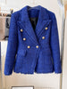HIGH STREET 2023 Designer Jacket Women's Classic Slim Fitting Double Breasted Lion Buttons Fringed Tweed Blazer