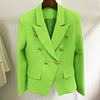 HIGH STREET 2023 Designer Jacket Women's Classic Lion Buttons Double Breasted Slim Fitting Blazer Neon Green