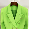 HIGH STREET 2023 Designer Jacket Women's Classic Lion Buttons Double Breasted Slim Fitting Blazer Neon Green