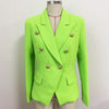 HIGH STREET 2023 Designer Jacket Women's Classic Lion Buttons Double Breasted Slim Fitting Blazer Neon Green