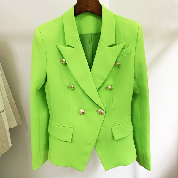 HIGH STREET 2023 Designer Jacket Women's Classic Lion Buttons Double Breasted Slim Fitting Blazer Neon Green