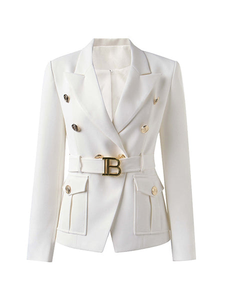 HIGH STREET 2023 Designer Jacket Women's Double Breasted Pocket Belted Blazer