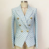 HIGH STREET 2023 Designer Jacket Women's Slim Fit Lion Buttons Double Breasted Tweed Plaid Blazer