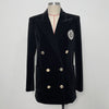 HIGH STREET 2023 Designer Jacket Women's Badge Beaded Double Breasted velvet Long Blazer