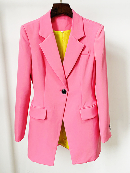 HIGH STREET 2023 Stylish Designer Jacket Women's Pink Single Button Hourglass Long Blazer