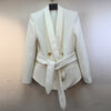 HIGH STREET 2023 Designer Blazer Women's Shawl Collar Double Breasted Metal Buttons Belt Blazer Jacket