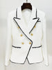 HIGH STREET 2023 Designer Jacket Women's Slim Fitting Lion Buttons Contrast Color Fringed Tweed Blazer
