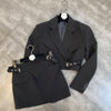 HIGH STREET Newest Star Style 2022 Runway Designer Suit Set Belted Short Blazer Mini Skirt Suit
