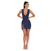 Sexy Deep V-neck Dress Womens Side Split Suede Dress Lace-up Drawstring Criss-cross Bodycon Party Evening Mini Dress
