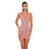 Sexy Deep V-neck Dress Womens Side Split Suede Dress Lace-up Drawstring Criss-cross Bodycon Party Evening Mini Dress