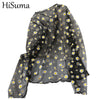HISUMA Autumn Mesh Gauze Women Long Sleeve Pullover Basic Shirt Casual Lady Elastic Slim Embroidery Floral Lace Chic Blouse Tops