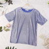 HISUMA Elegant Women Summer Short Sleeve O-neck Bling Basic Shirt Casual Loose Size Elastic Slim High Waist Pullover Blouse Tops