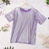 HISUMA Elegant Women Summer Short Sleeve O-neck Bling Basic Shirt Casual Loose Size Elastic Slim High Waist Pullover Blouse Tops