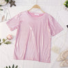 HISUMA Elegant Women Summer Short Sleeve O-neck Bling Basic Shirt Casual Loose Size Elastic Slim High Waist Pullover Blouse Tops