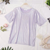 HISUMA Elegant Women Summer Short Sleeve O-neck Bling Basic Shirt Casual Loose Size Elastic Slim High Waist Pullover Blouse Tops