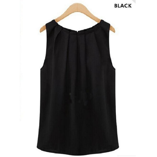 Fashion Women Clothing Chiffon O-neck Black Tank Tops 2022 New Summer Tees t-shirts sleeveless T shirt