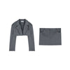 HOUZHOU Blazer Sets Two Piece Sets Womens Outifits Sexy Gray Cropped Blazer Low Waist Micro Mini Skirt Sets High Street Autumn