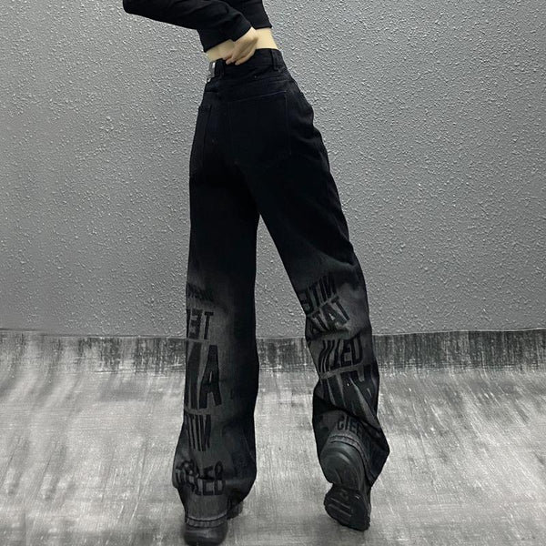 HOUZHOU Gothic Streetwear Women Jeans Autumn 2022 Harajuku Vintage High Waist Denim Pants Women Grunge Loose Trousers Female