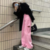HOUZHOU Y2K Pink High Waist Women Jeans Korean Style Wide Leg Denim Pants Oversize Hollow Out Loose Trousers For Female
