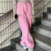 HOUZHOU Y2K Pink High Waist Women Jeans Korean Style Wide Leg Denim Pants Oversize Hollow Out Loose Trousers For Female