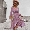 HOXIXIB Spring Summer Wrap Lace Up V Neck Women Dresses Floral Print Sexy Split Ruffle Big Pendulum Dress Vacation Boho Robe